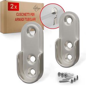 LouMaxx Set di 2 supporti per appendiabiti robusti in zinco pressofuso, nichelato, per tubi ovali, 15 mm, con viti incluse