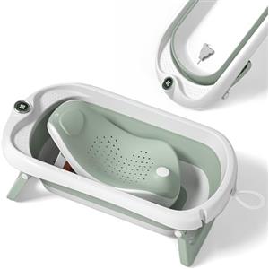 SUPERBE BEBE Bagnetto per bambini pieghevole con supporto bagnetto/Vaschetta bagno neonato XL con termometro per il controllo della temperatura dell'acqua/Dalla nascita ai 3 anni