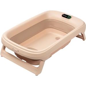 Maxi-Cosi Indigo Vaschetta Bagnetto Neonato Pieghevole, Bagnetto Bambini 0-4 Anni, Termometro HighSense Integrato, Anti-scivolo, Vaschetta Bagnetto Neonato da Viaggio, Chiusura Compatta, Muted Terra