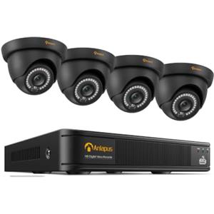 Anlapus 1080P Sistema di Sorveglianza Esterno 8CH Videoregistratore DVR con 4 Videocamere di Sicurezza Impermeabile, senza Disco Rigido, Visione Notturna, Allarme di Movimento