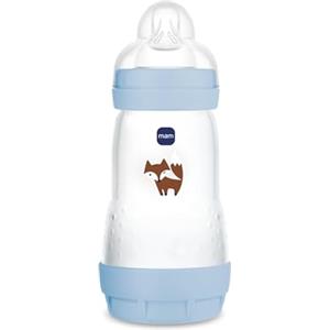MAM Biberon Easy Start 260 ml, Biberon anticolica per allattamento misto, Riduce le bolle d'aria e il rischio di coliche, Accessori neonati 2+ mesi autosterilizzanti e con tettarella misura 2, Azzurro