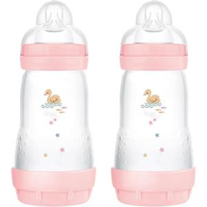 MAM Biberon Easy Start 260 ml (Set da 2), Kit da 2 biberon anticolica per allattamento misto, Riduce le bolle d'aria e il rischio di coliche, Accessori neonati 2+ mesi con tettarella misura 2, Rosa