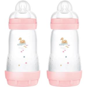 MAM Biberon Easy Start 260 ml (Set da 2), Kit da 2 biberon anticolica per allattamento misto, Riduce le bolle d'aria e il rischio di coliche, Accessori neonati 2+ mesi con tettarella misura 2, Lilla