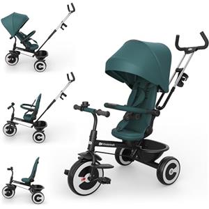 kk Kinderkraft Kinderkraft ASTON 2 PRO Triciclo bambini dai 9 Mesi fino 25 kg, Passeggino con Maniglione regolabile, Bici, Sedile girevole Fronte Mamma e Strada, Cappottina pieghevole, Ruota libera, Verde
