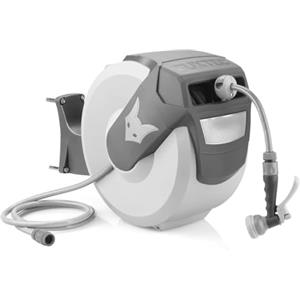 Fuxtec Avvolgitubo automatico Grigio a muro FUXTEC FX-WSA20G da 20 m di tubo acqua flessibile ½ Pollice con "EASY FIX" per una facile irrigazione - Orientabile a 180° (65x29x46 cm)