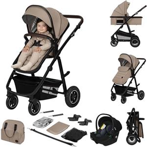 LIONELO Amber Passeggino Trio 0-22 kg (3 Colori) Passeggino set 3-in-1: Passeggino + Navicella + Ovetto per neonato e bambini 0 fino a 48 mesi o 22kg Regolabile e pieghevole Ruote grandi Cappotina XXL