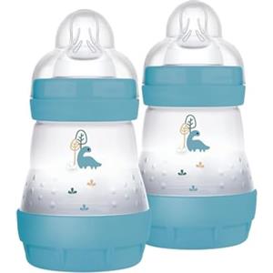 MAM Biberon Easy Start 160 ml (Set da 2), Kit da 2 biberon anticolica per allattamento misto che riduce le bolle d'aria e il rischio di coliche, Accessori neonati con tettarella misura 1, Azzurro