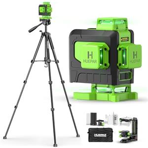 Huepar Livella Laser con Treppiede Huepar,Livella Laser Autolivellante 16 Linee Verde,4 * 360°livello Laser con Batterie Ricaricabili, Telecomando,Borsa per il trasporto, IP54 Impermeabile Antipolvere