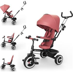 kk Kinderkraft Kinderkraft ASTON 2 PRO Triciclo bambini dai 9 Mesi fino 25 kg, Passeggino con Maniglione regolabile, Bici, Sedile girevole Fronte Mamma e Strada, Cappottina pieghevole, Ruota libera, Rosa