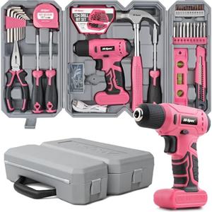 Hi-Spec Trapano Avvitatore a Batteria 8V, Set Attrezzi da Lavoro Completo Rosa con Cacciavite, Pinze e Chiavi, 58 Accessori in Valigetta, per Fai da Te Casa e Garage
