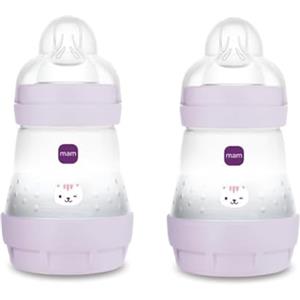 MAM Biberon Easy Start 160 ml (Set da 2), Kit da 2 biberon anticolica per allattamento misto che riduce le bolle d'aria e il rischio di coliche, Accessori neonati con tettarella misura 1, Lilla