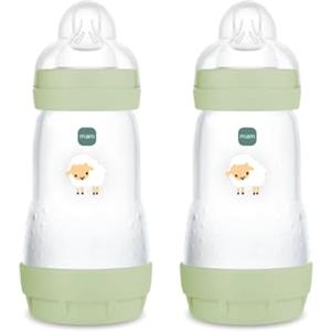 MAM Biberon Easy Start 260 ml (Set da 2), Kit da 2 biberon anticolica per allattamento misto, Riduce le bolle d'aria e il rischio di coliche, Accessori neonati 2+ mesi con tettarella misura 2, Verde