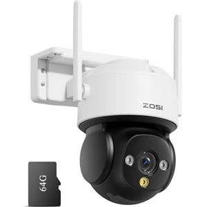 ZOSI 4K Telecamera di Sorveglianza WLAN per Esterni con Scheda da 64 GB, 8MP Telecamera PTZ a 360°, Riconoscimento di Persone/Veicoli, Auto Tracking, Audio Bidirezionale, Visione Notturna IR