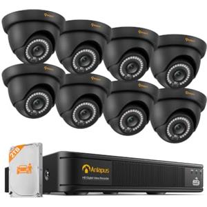 Anlapus 1080P Sistema di Videosorveglianza Esterno 8CH Videoregistratore DVR con 8 Videocamere di Sicurezza Impermeabile, 2TB Disco Rigido, Visione Notturna, Allarme di Movimento