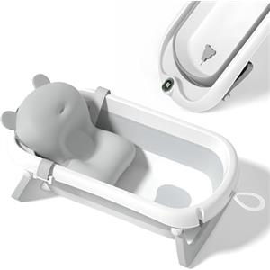 SUPERBE BEBE Bagnetto per bambini pieghevole con cuscino da bagno/Vaschetta bagno neonato XL con termometro per il controllo della temperatura dell'acqua/Dalla nascita ai 2 anni / 5 palline di plastica