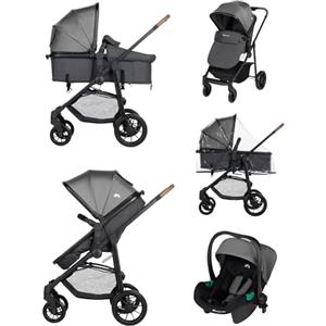 Bebeconfort Haze Trio Passeggino per bambini 0-4 anni, max 22 kg, Passeggino Leggero e Compatto, Seduta Convertibile in Navicella, Seggiolino Auto i-Size, Coprigambe e parapioggia, Tinted Stone