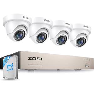 ZOSI Kit telecamere di sorveglianza cablate 1080P 8 canali con DVR da 500 GB e 4 telecamere a cupola per interni/esterni per casa/garage, rilevamento persone/veicoli, visione notturna IR 24 m