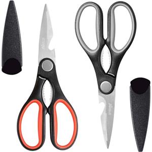 LIVINGO Forbici da cucina resistenti - Confezione da 2 forbici affilate da 20,3 cm, per pollo, carne, verdure, barbecue e cucinare, multifunzionali, schiaccianoci, apribottiglie e squamatore di pesce