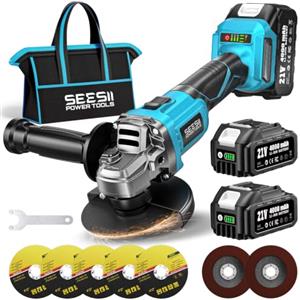 SEESII Smerigliatrice Angolare a Batteria 125mm, Smerigliatrice Angolare Senza Fili con 2 Batterie da 4000mAh, 21V Flessibile Motore Brushless 10.000 Giri/min, Dischi da Taglio