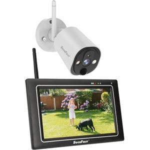 SecuFirst Kit Telecamere Videosorveglianza Esterno,Con monitor Touch Screen da 7",Lavora senza wifi,2K telecamere senza fili da esterno.64 GB di memoria,Nessun costo di abbonamento.