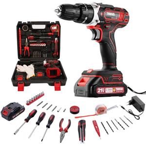 TEENO Avvitatore a batteria 21V Per Batteria Makita 21V 2 Batterie 2.0Ah,45 Nm Trapano Avvitatore Batteria, 25+1 Impostazione Coppia, 2 Velocità Cacciavite Elettrico, LED,46 Accessori e Valigetta