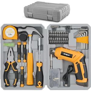Hi-Spec Set da 42 pz con Avvitatore Elettrico USB 4V & Attrezzi per la Casa. Cacciavite Senza Fili e Utensili Manuali in Valigetta Compatta
