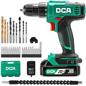 DCA Trapano avvitatore a batteria,40 Nm, mandrino autoserrante da 10 mm, trapano elettrico con batteria da 2,0Ah e caricabatterie, 18+1 posizioni, kit trapano 20V da 25 pezzi, ADJZ2035