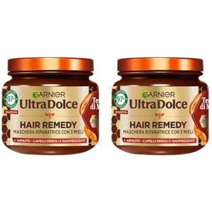 Garnier Ultra Dolce Tesori di Miele, Maschera Riparatrice Per Capelli Danneggiati, 97% Origine Naturale, 1 Minuto di Posa, Senza siliconi, Hair Remedy, 340 ml (Confezione da 2)