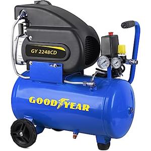 Goodyear - Compressore d'aria 24 litri. 210 litri/minuto Capacità di aspirazione. Potenza 2HP. Pressione nominale 8 bar. Doppio manometro