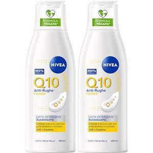 NIVEA Q10 Power Latte Detergente Viso + Antirughe da 200 ml, Detergente viso Idratante Anti-Età con Q10 e Creatina, Struccante viso idratante per pelle sensibile (Confezione da 2)