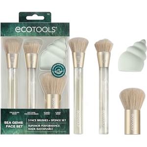 EcoTools Sea Gems Face Makeup Brush & Sponge 4 Piece Set, Eco-Friendly Makeup Brushes & Makeup Sponge, For Foundation, Blush, Contour, & Setting Powder, Recycled Plastic, Cruelty-Free Tools