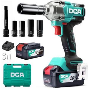 DCA Avvitatore a Impulsi Brushless da 20V, 682Nm di Coppia Massima, Attacco ad Anello da 13mm, Batteria al Litio da 4000mAh*2, 4 Modalità, Luce LED, Design Compatto, Funzione Smart Loosen, ADPB520