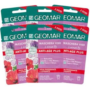 GEOMAR | Maschera Viso Anti Age Plus, 5 minuti, 95% di Origine Naturale, Dermatologicamente Testata, Made in Italy, 6 x 15 ml
