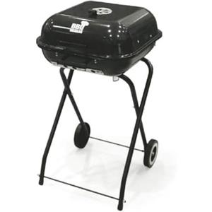 EMPOTEC Barbeque BBQ Grill a Carbone Carbonella Quadrato con Coperchio e Sfiato Presa Aria Ruote Metallo Ripiano 2 Griglie Giardino Multifunzione Terrazzo Campeggio Trasportabile 49x47x83h cm