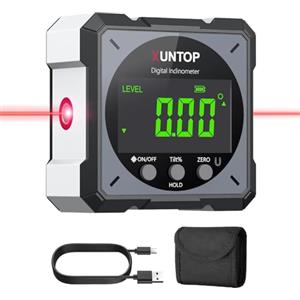 XUNTOP 4 * 90° Inclinometro Digitale Ricaricabile con Laser Bilaterale IP54 Schermo LCD Misuratore d'angolo Digitale con 4 Lati Magnetici Livella a Bolla Grigia per Costruzione Decorazione DIY-Grigio