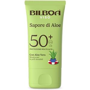 Bilboa, Sapore di Aloe, Crema Solare Viso SPF 50+, Formato Viaggio, con Profumo di Aloe Vera, Ideale per Pelli Sensibili, Texture Fresca e Leggera, Resistente all'Acqua, 40 ml