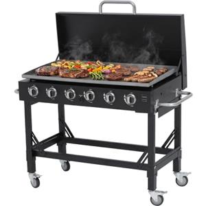METRO PROFESSIONAL Barbecue a Gas Dayton con 6 Bruciatori, Area Cottura 108x53 cm, Acciaio Nero, con Ruote e Telo di Copertura, 22.2 kW