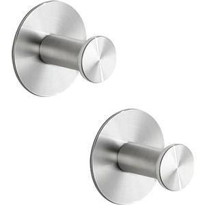 SAYAYO Ganci Adesivi Ganci Portasciugamani in Acciaio Inox Gancio Accappatoio Bagno Argento, Gancio Appendiabiti Autoadesivo Appendi Strofinacci Cucina, 2 Pezzi