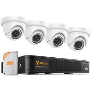 Anlapus H.265+ Kit Videorveglianza Esterna 2MP FHD 1080P, DVR 8CH 500GB, Rilevamento IA Persone & Veicoli, Avviso Istantaneo & APP 0, Sorveglianza Domestica 24/7, Telecamera Cupola Bianca