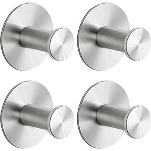 SAYAYO Ganci Adesivi Ganci Portasciugamani in Acciaio Inox Gancio Accappatoio Bagno Argento, Gancio Appendiabiti Autoadesivo Appendi Strofinacci Cucina, 4 Pezzi
