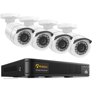 Anlapus 1080P Kit di Sorveglianza DVR 8CH H.265+ Videoregistrator con 4pcs Telecamera Esterno, Senza HDD, Visione Notturna, Allarme E-mail, P2P