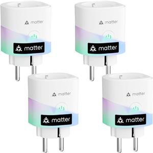 Meross Matter Presa Smart con Monitoraggio Energia e Misure Produzione di Pannelli Solari Fotovoltaici, Presa Intelligente Supporto di Apple Home, Alexa e Google Home, Controllo Vocale e Remoto, 4 PC