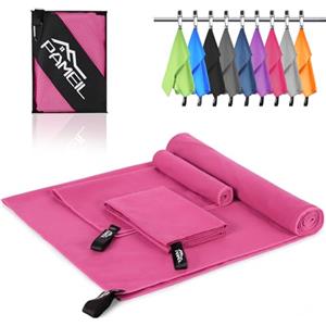 Pameil Asciugamano Microfibra Set di 3 (Asciugamano da Bagno Grande 160x80cm +2 Pezzi Asciugamano Piccolo 80x40cm) Telo Microfibra per Backpacker, Asciugamani Palestra ad Asciugatura Rapida (Rosa)