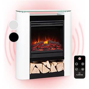 Klarstein Camino Elettrico, Camino da Parete con Mensola, Riscaldamento Elettrico con Fiamma LED, Caminetto 1800W, Finto Telecomando, Timer, Controllo Temperatura, Termocamino