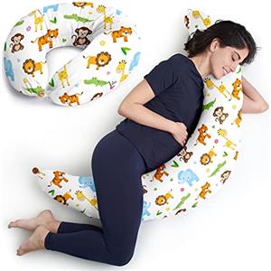 Niimo Cuscino Allattamento e Gravidanza XXL - Cuscino Gravidanza per Dormire con Federa 100% Cotone, Ciambella Allattamento Neonato