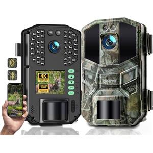 WOLFANG Fototrappola 64 MP 4K HD, Wi-Fi Bluetooth, Fotocamera da Caccia con Visione Notturna Attivata dal Movimento, Impermeabile IP66, Tempo di Registrazione di 0.1 secondi