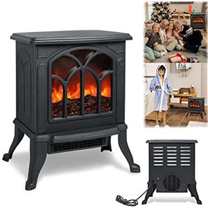 LZQ Camino elettrico con riscaldamento a LED, 750 W/1500 W, effetto fiamma, colore nero