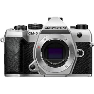 OM SYSTEM OM-5 Mark II Fotocamera Micro Quattro Terzi, sensore Live MOS da 20 MP, stabilizzazione dell'immagine su 5 assi, protezione IP53, scatto HighRes a mano libera da 50 MP, argento.