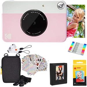 KODAK Printomatic Fotocamera (Rosa) Confezione Regalo + Carta Fotografica Zink (20 Fogli) + Tracolla e Altro