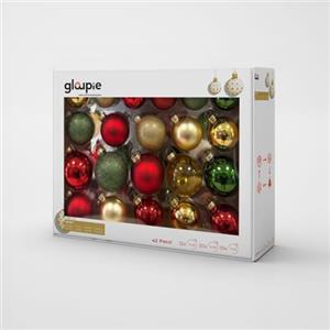 GLOUPIE Box 42 Palline Per Albero Di Natale In Vetro Resistente Multicolor, 3 Misure Ø 7, 6, 5 cm, In Diverse Finiture,Confezione Elegante